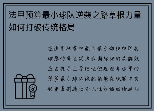 法甲预算最小球队逆袭之路草根力量如何打破传统格局